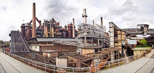 UNESCO World Heritage site: Volklingen Ironworks against the sky. Industrial landscape in Germany
