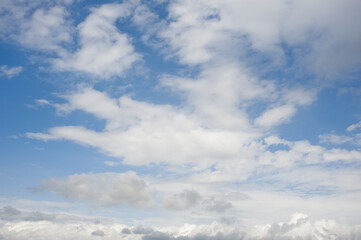 Fototapeta na wymiar White clouds cumulus floating on blue sky for backgrounds concept