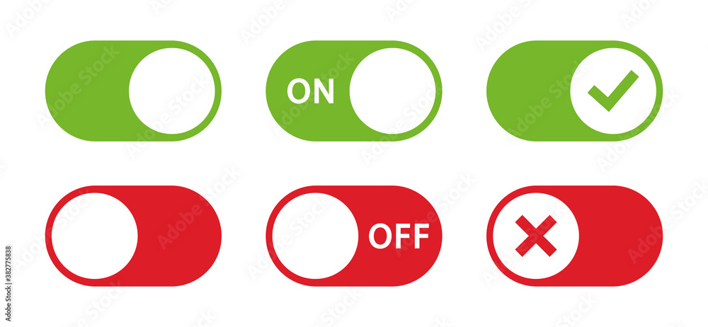 Poster on and off, tick and cross toggle switch buttons. switch vector icon. check mark. vector illustratio