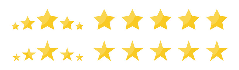 Obraz premium Set of Five stars flat vector icons. Golden star. Product, quality rating logo icon isolated on white background. Vector illustration.