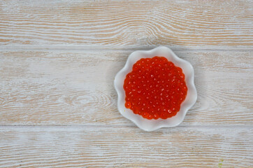 delicatessen food, red salmon caviar copy space text