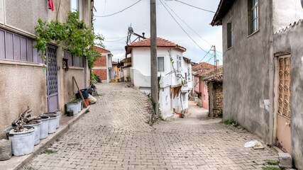 Fototapeta na wymiar Streets and houses of Tirilye village, in Marmara Sea, Mudanya, Bursa.
