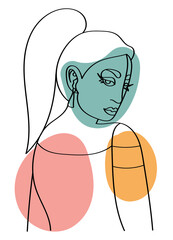 Abstract woman face in a modern trendy colors, minimalism art, vector illustration.