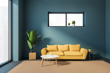 Modern blue living room with sofa