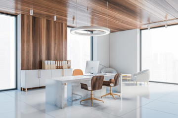 Modern white and wooden CEO office corner