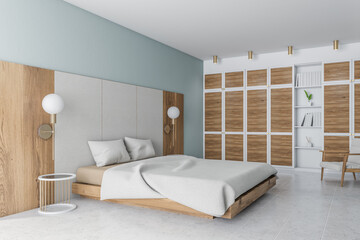 Modern white and wooden bedroom corner