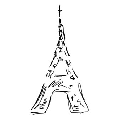 Eiffel tower. Hand drawn doodle eiffel tower. Symbol of travel in Paris eiffel tower.