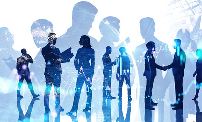 Business people, planet and graphs
