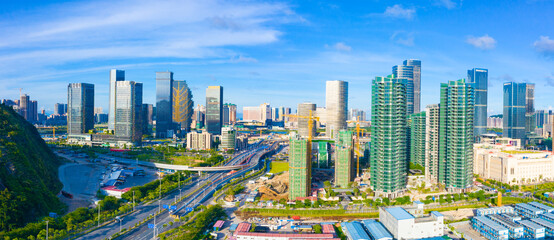 Fototapeta premium Aerial view of Hengqin Free Trade Zone, Zhuhai City, Guangdong Province, China
