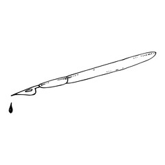 Fountain pen for ink. Vector illustration of a fountain pen with a drop of ink.  Hand drawn.