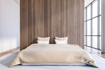 Modern white and dark wooden master bedroom