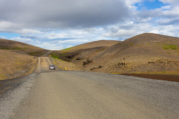 Typical Icelandic landscape with asphalt road, Iceland.
