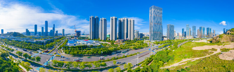 Fototapeta na wymiar Aerial view of Hengqin Free Trade Zone, Zhuhai City, Guangdong Province, China