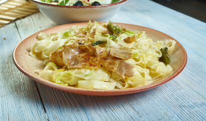 Creamy courgette  bacon pasta