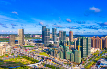 Fototapeta na wymiar Aerial view of Hengqin Free Trade Zone, Zhuhai City, Guangdong Province, China