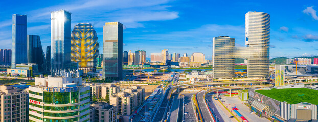 Aerial view of Hengqin Free Trade Zone, Zhuhai City, Guangdong Province, China