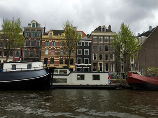 Obraz premium landscape of canals of Amsterdam in the country, North Holland, Netherlands