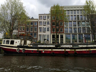 Naklejka premium landscape of canals of Amsterdam in the country, North Holland, Netherlands