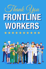 Fototapeta premium Essential workers, Various occupations people wearing face masks. Vector