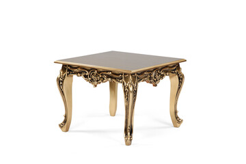 classic wood coffee table on white background.