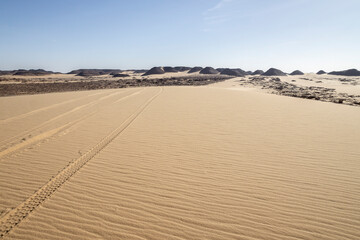 Off Road Car drive on a dune in the Sahara desert, Chad, Africa