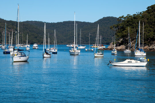 Brooklyn Australia, view across river with moored boats to nature reserve