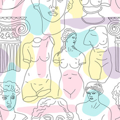Ancient Greece and Rome set tradition and culture vector seamless pattern. The linear trend of the ancient surface pattern, Ancient Greece and Ancient Rome.