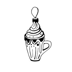 Christmas toy in the form of an ice cream mug . Vector illustration in Doodle style. You can use it for the design of printed products, social networks as a decorative element.