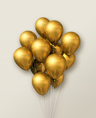 Gold air balloons group on a beige background