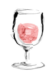 手描きのグラスに入った赤ワインのイラスト素材