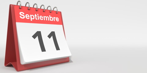 September 11 date written in Spanish on the flip calendar, 3d rendering