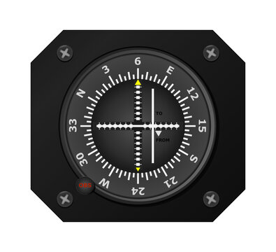 VOR indicator in airplane's cockpit. Instrument for navigation support. Civil aviation.