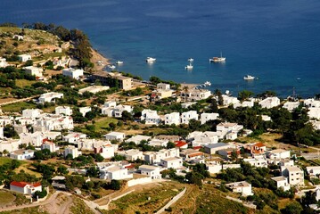 View of Alinda village in Leros island, Greece.