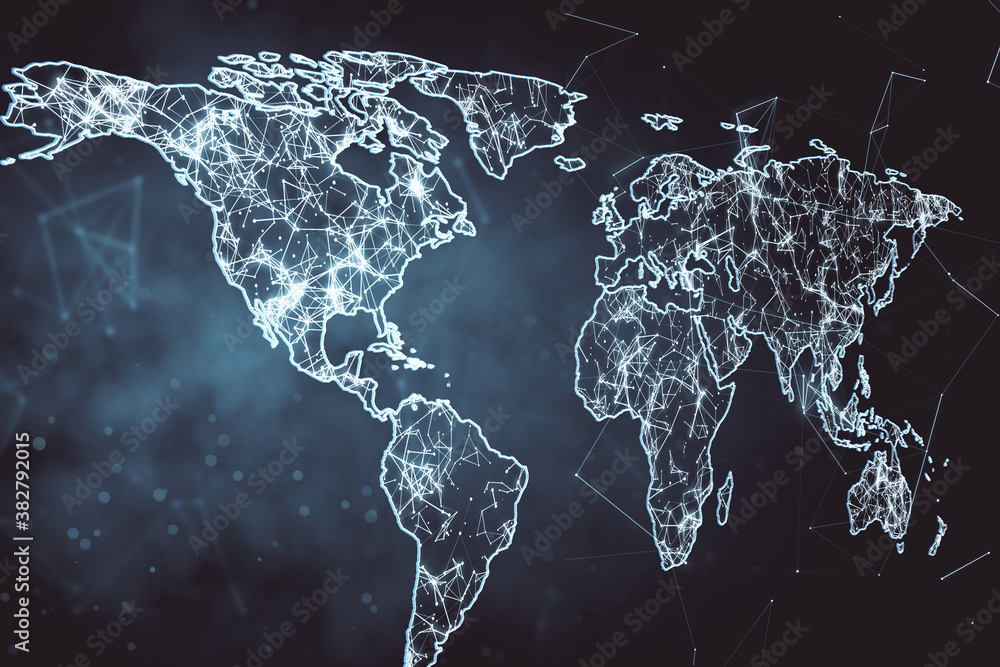 Poster digital polygonal map on dark background.