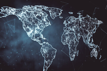 Digital polygonal map on dark background.