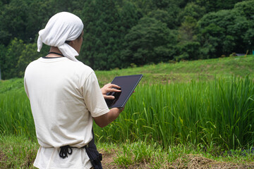 タブレット端末で仕事する男性
