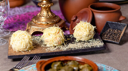 Cheese balls on the table close up