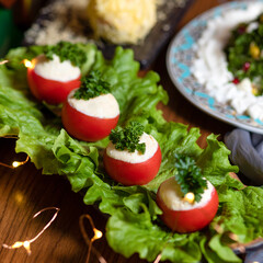 Fresh radish garnish close up