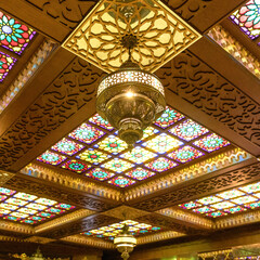 Fototapeta na wymiar Arabic lantern ceiling interior, Ramadan background
