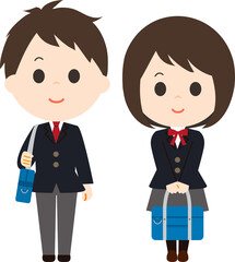 男女　登校　学生