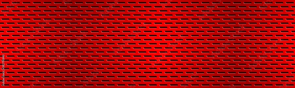 Wall mural structured red perforated metal texture header. aluminium grating banner. abstract metallic backgrou