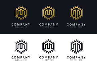Fototapeta premium Initial M logo inside hexagon shape in gold and black color