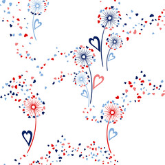 Dandelion flowers cute vector seamless pattern.