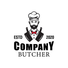 vintage retro butcher shop logo, chef cooking logo design, vector template