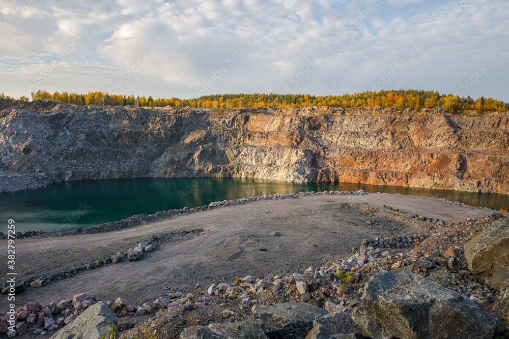 Aufkleber abandoned quarry for mining. horizontal frame