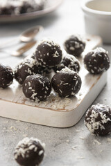 Healthy energy protein balls with oats, nuts and dried fruits. Vegan bites.