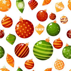 Seamless pattern. Christmas Decor. Can be used as background, packaging paper, cover, fabric. Vector illustration