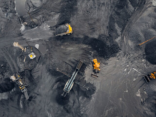 Coal mining an open pit extractive industry, top view aerial - obrazy, fototapety, plakaty