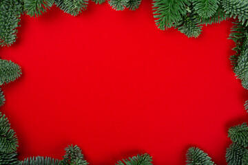 Christmas fir tree on red