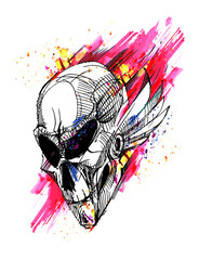 Human skull. Bones. Skull with wings